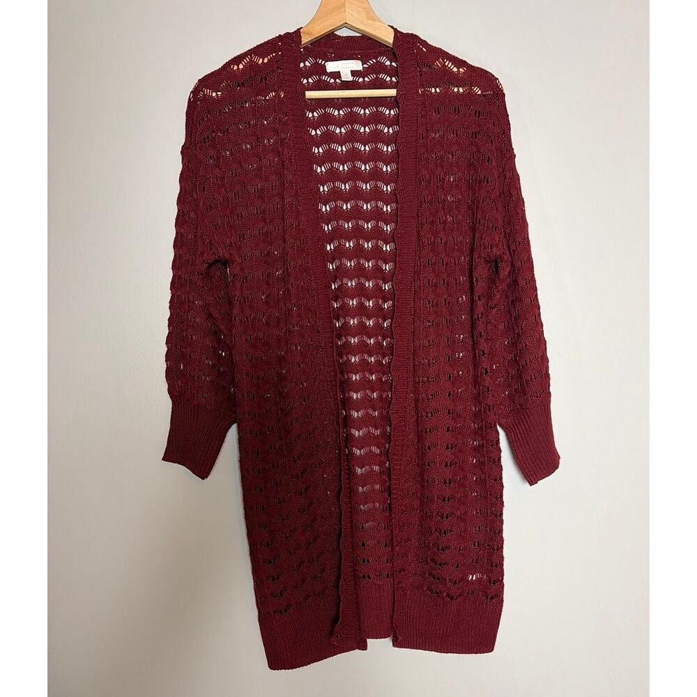 LC Lauren Conrad Open Knit Cardigan Medium Burgundy Boho Fairy Cottagecore Y2K
